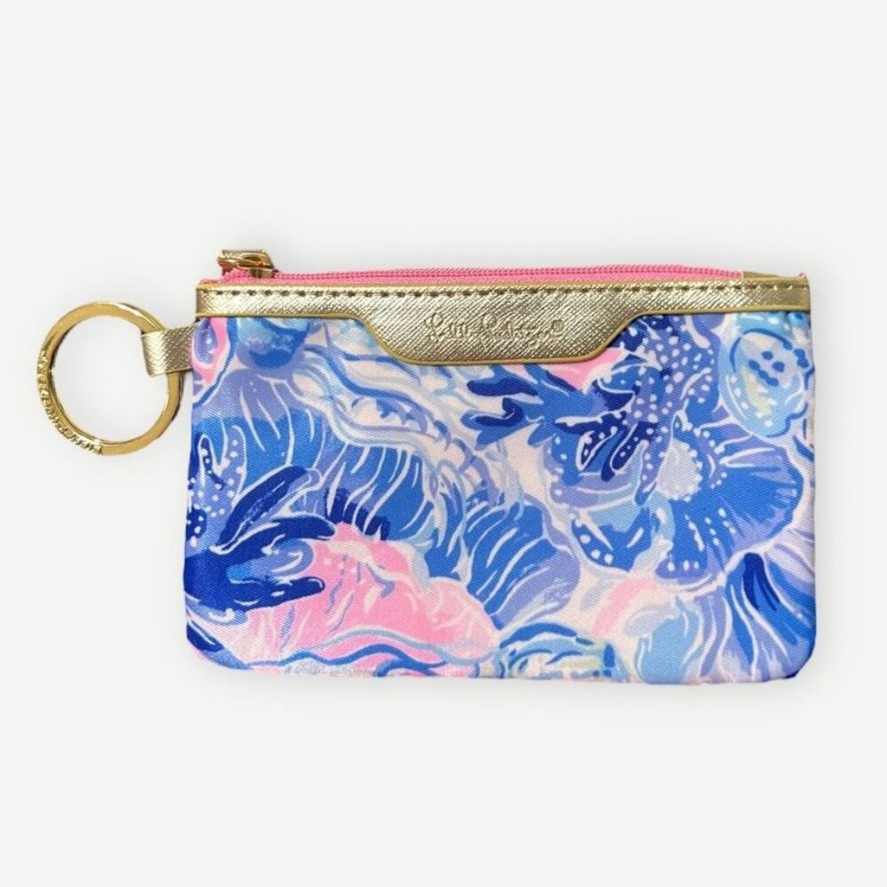 NEW Lilly Putlizer ID Wallet Case Key Ring Blue Pink School Travel Everyday